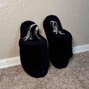 UGG Black Fuzzy Slippers